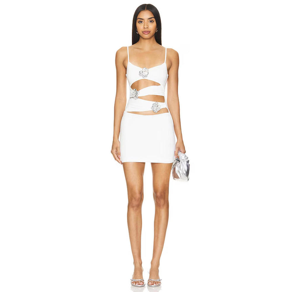 superdown White Cutout Mini Dress with Silver Embellishments